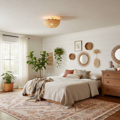 Fungi Rattan and Metal Ceiling Light 18 in