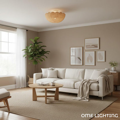 Fungi Rattan and Metal Ceiling Light 18 in