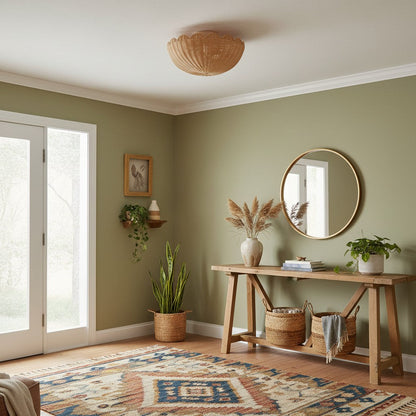 Fungi Rattan and Metal Ceiling Light 18 in