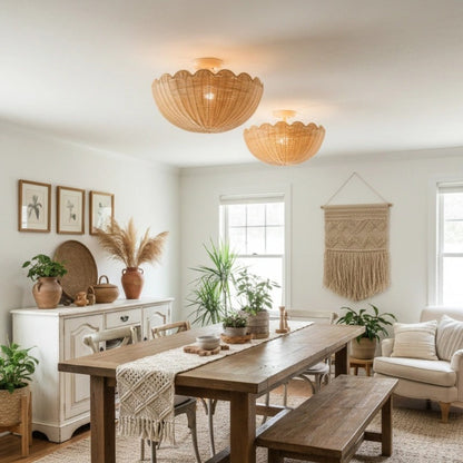 Fungi Rattan and Metal Ceiling Light 18 in