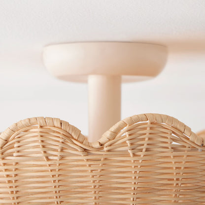Fungi Rattan and Metal Ceiling Light 18 in