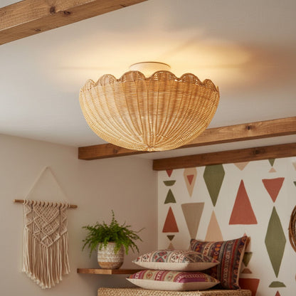 Fungi Rattan and Metal Ceiling Light 18 in