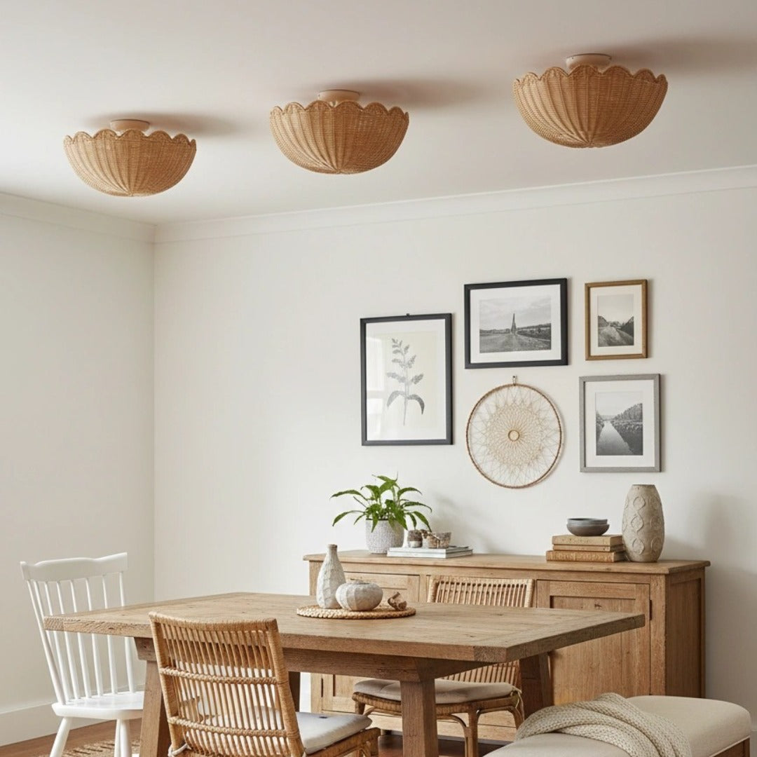 
Fungi Rattan and Metal Ceiling Light 18 in