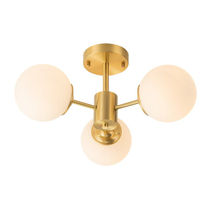 Luniva Brass Opal Glass Semi Flush Mount Ceiling Light